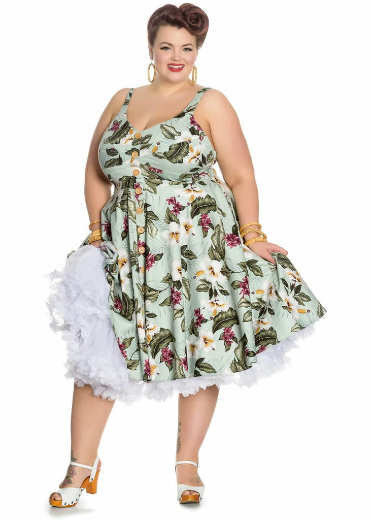 Hell Bunny Tahiti 50's Swing Dress Green - Image 3