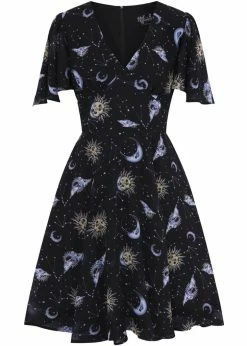 Hell Bunny Solaris Sun & Moon 70's Dress Black
