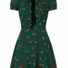 Hell Bunny Vixey Fox 40's Dress Dark Green