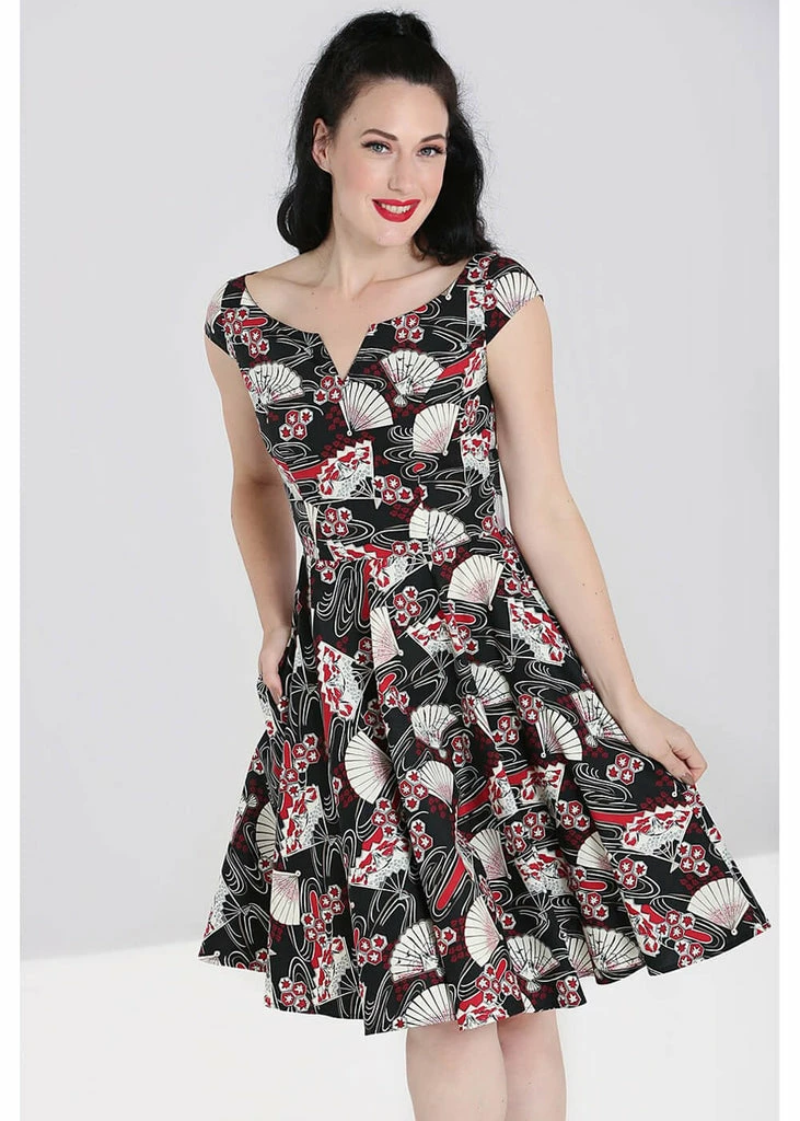 Hell Bunny Lanah Fan 50's Swing Dress Black - Image 2