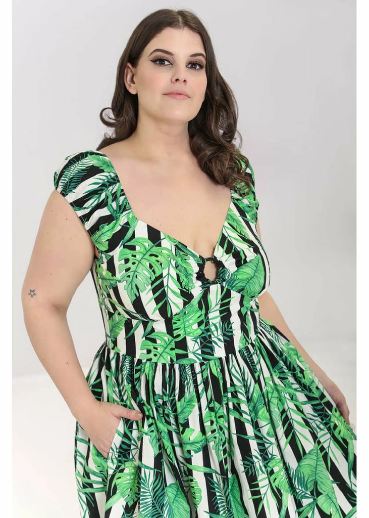 Hell Bunny Solana Leaves 50's Mid Swing Dress Black White - Image 5