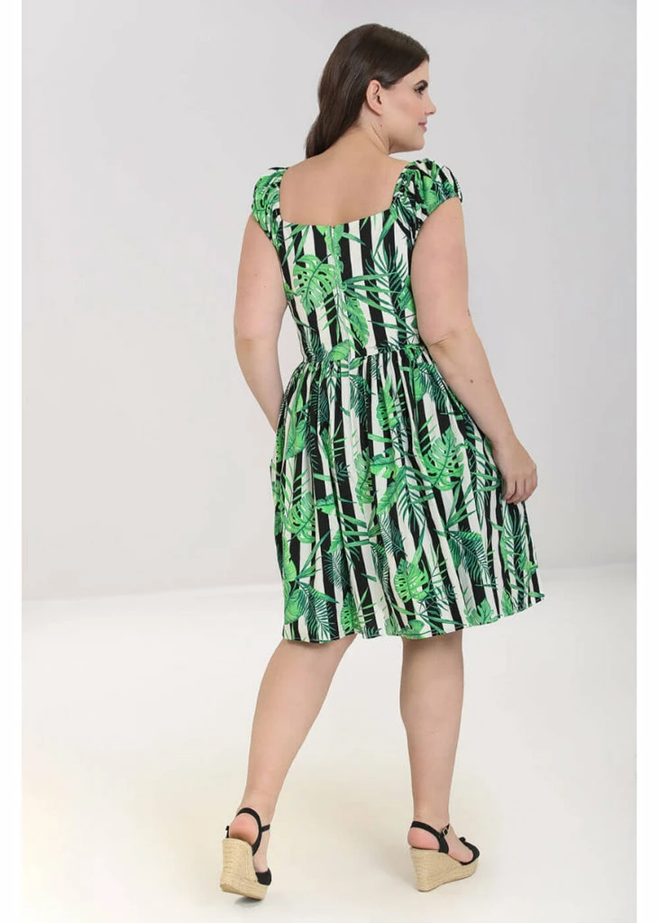 Hell Bunny Solana Leaves 50's Mid Swing Dress Black White - Image 4