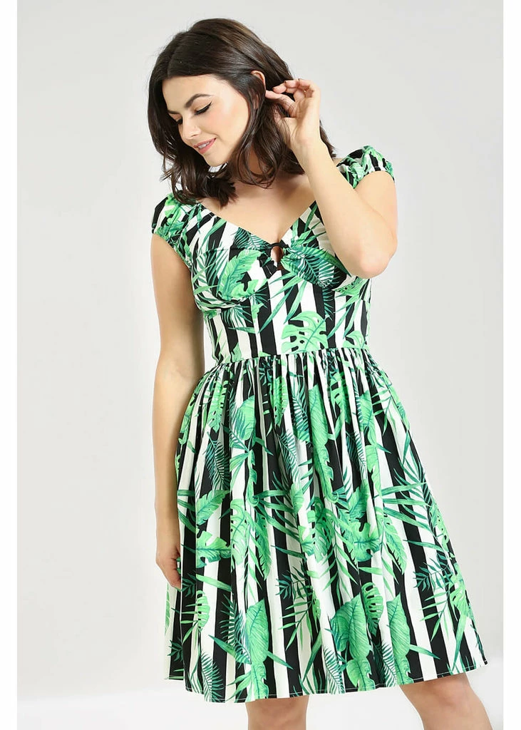 Hell Bunny Solana Leaves 50's Mid Swing Dress Black White