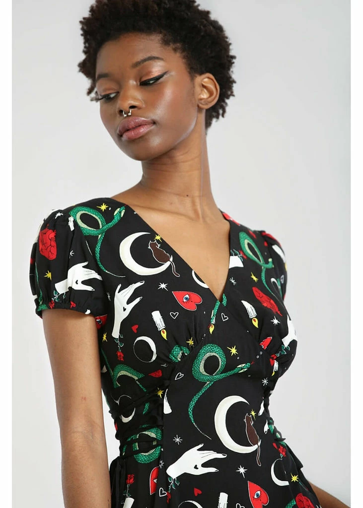 Hell Bunny Good Fortune Snake 60's Dress Black - Image 4