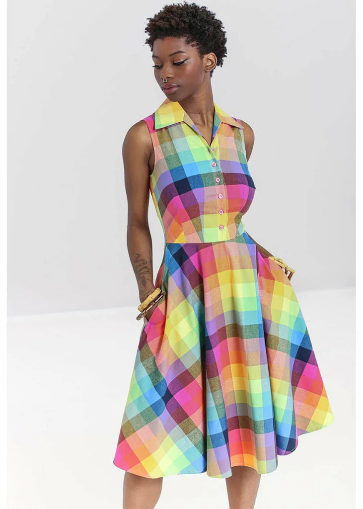 Hell Bunny Lucia Rainbow 50's Swing Dress Multi - Image 2