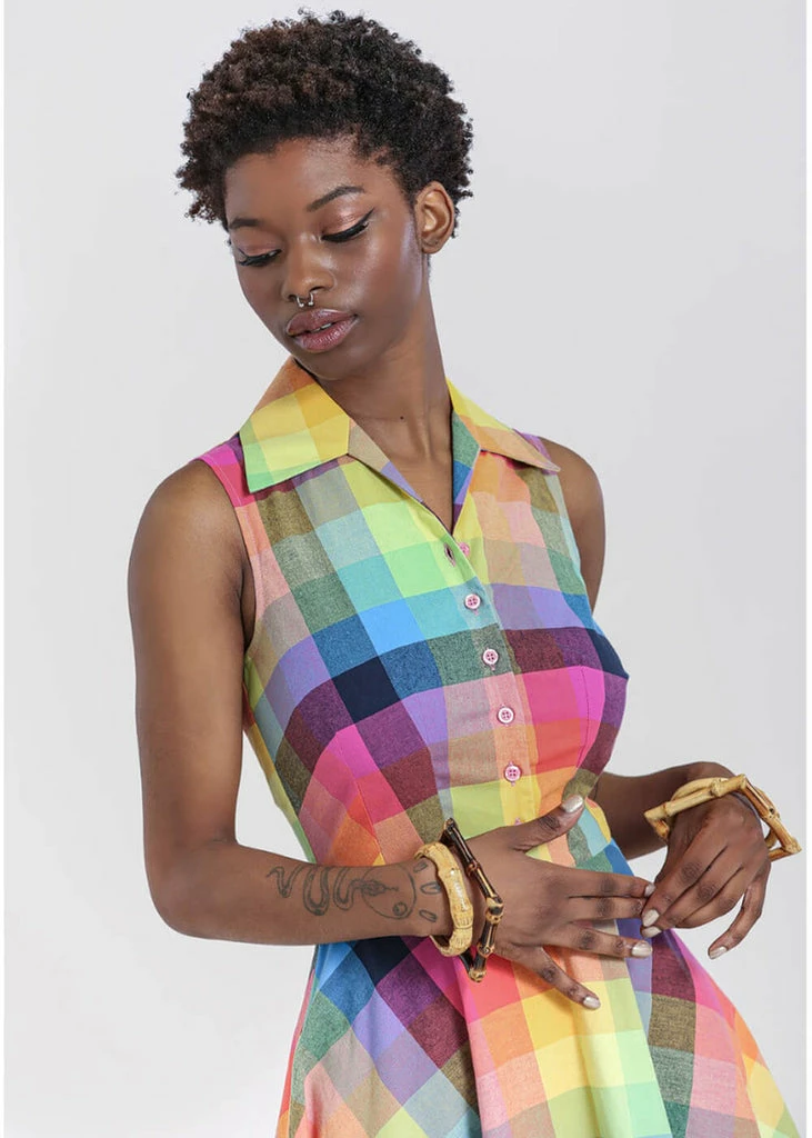 Hell Bunny Lucia Rainbow 50's Swing Dress Multi - Image 3