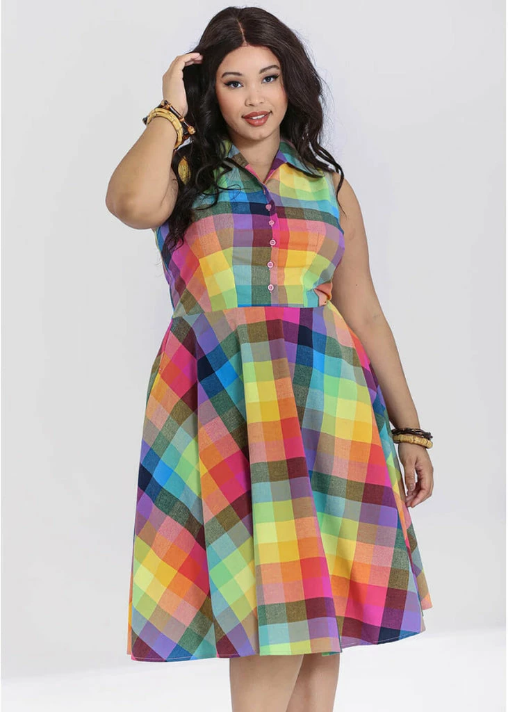 Hell Bunny Lucia Rainbow 50's Swing Dress Multi