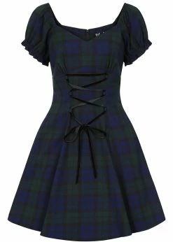 Hell Bunny Nora Dublin Tartan 60's Mini Dress Green
