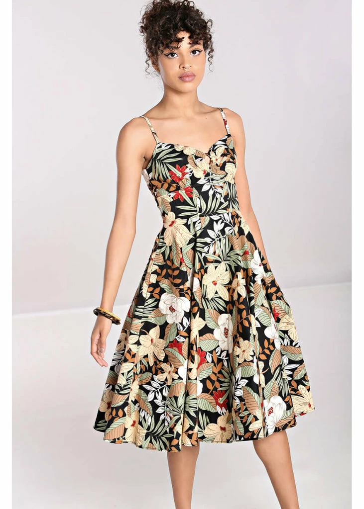 Hell Bunny Adelaida Tiki 50's Swing Dress Black - Image 3