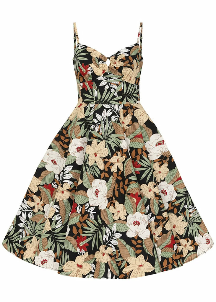 Hell Bunny Adelaida Tiki 50's Swing Dress Black