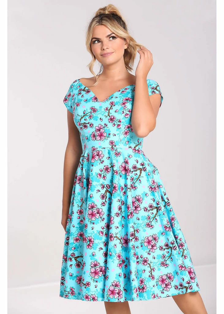 Hell Bunny Louella Blossom 50's Swing Dress Aqua - Image 2