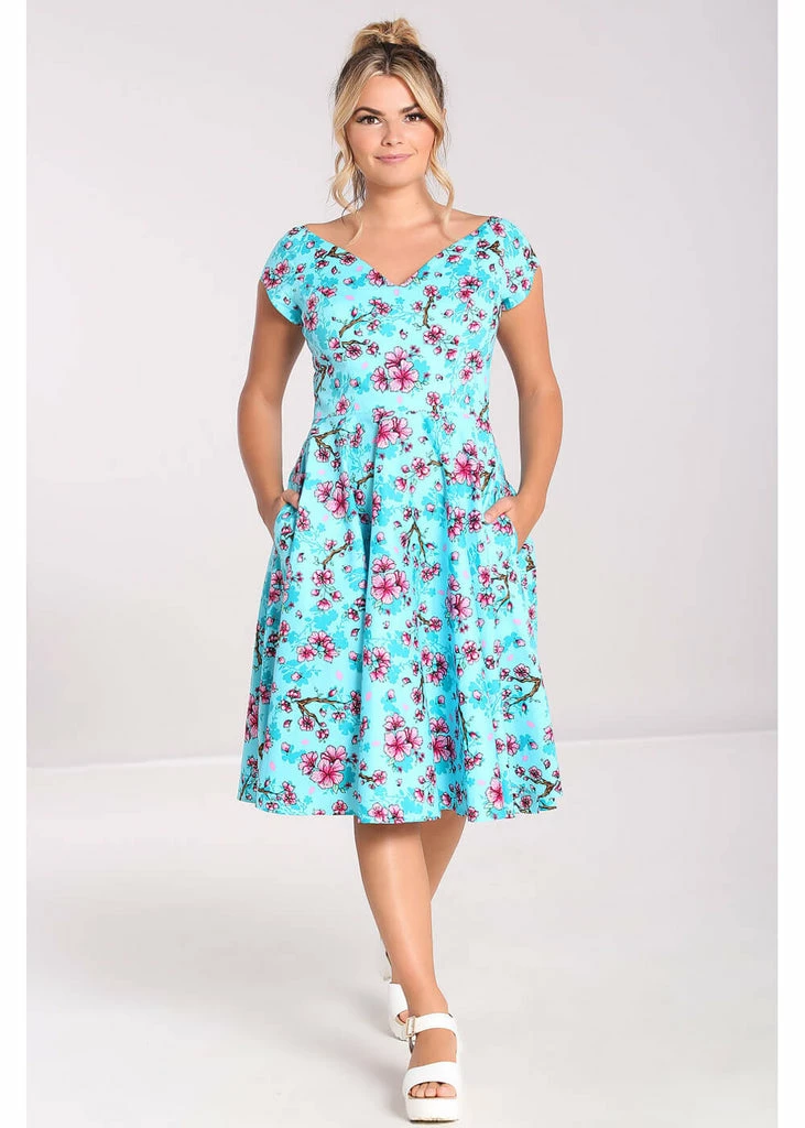 Hell Bunny Louella Blossom 50's Swing Dress Aqua - Image 6