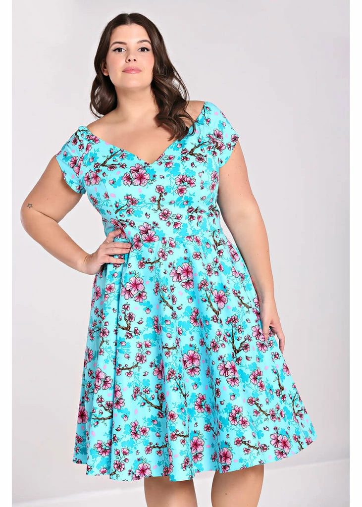Hell Bunny Louella Blossom 50's Swing Dress Aqua - Image 3