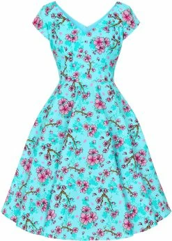 Hell Bunny Louella Blossom 50's Swing Dress Aqua