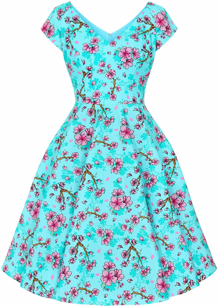 Hell Bunny Louella Blossom 50's Swing Dress Aqua