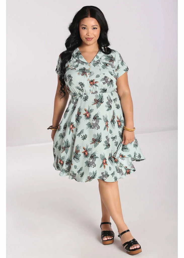 Hell Bunny Sofia Zebra 40's Dress Green - Image 5