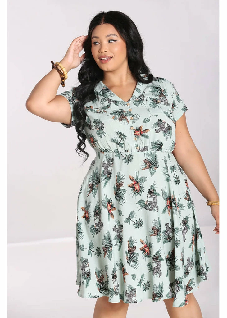 Hell Bunny Sofia Zebra 40's Dress Green - Image 2