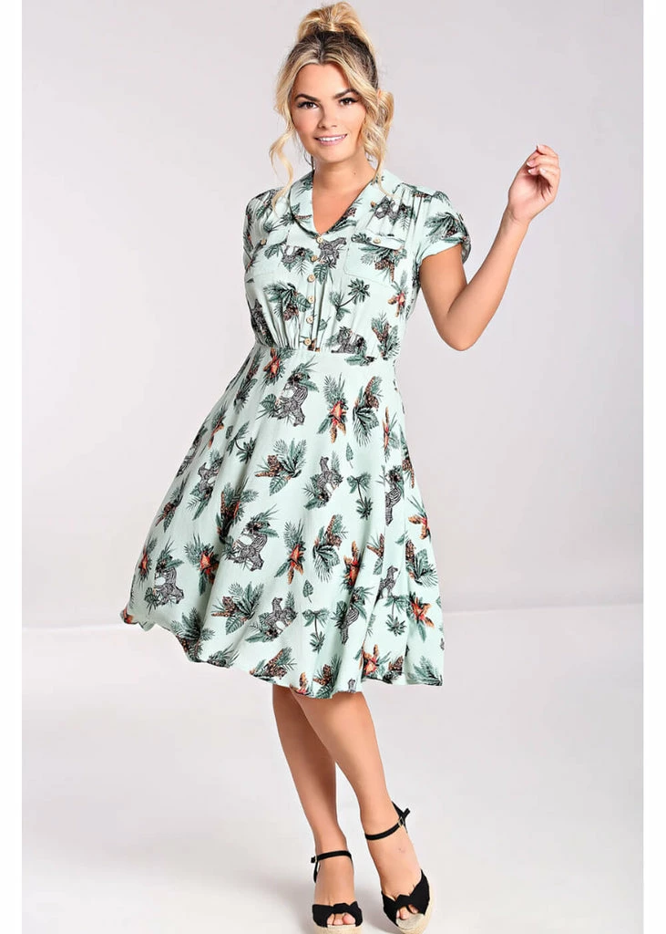Hell Bunny Sofia Zebra 40's Dress Green - Image 4