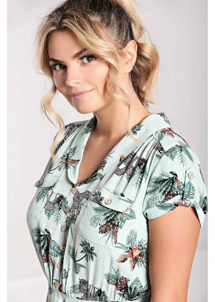 Hell Bunny Sofia Zebra 40's Dress Green - Image 3