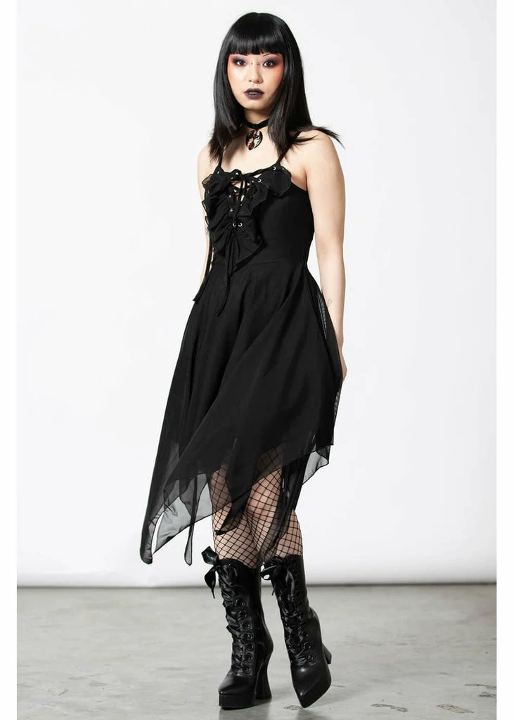 Killstar Anshee Mesh Lace-Up Dress Black - Image 6