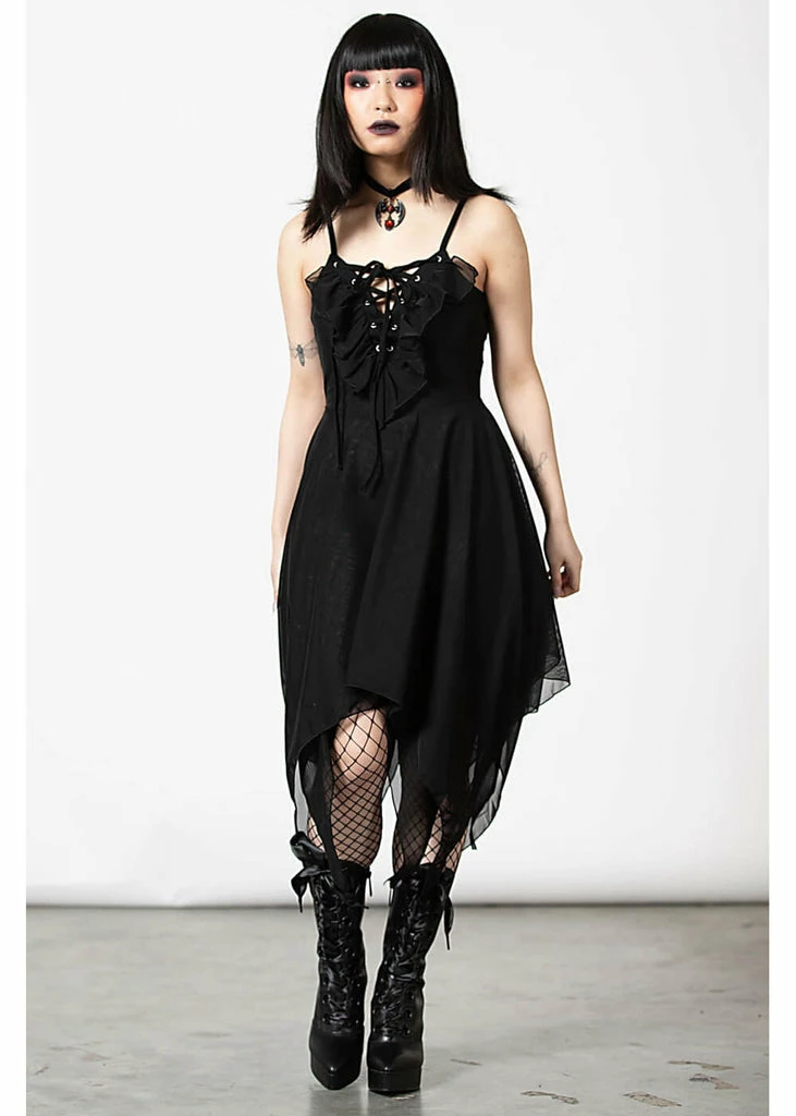 Killstar Anshee Mesh Lace-Up Dress Black - Image 5