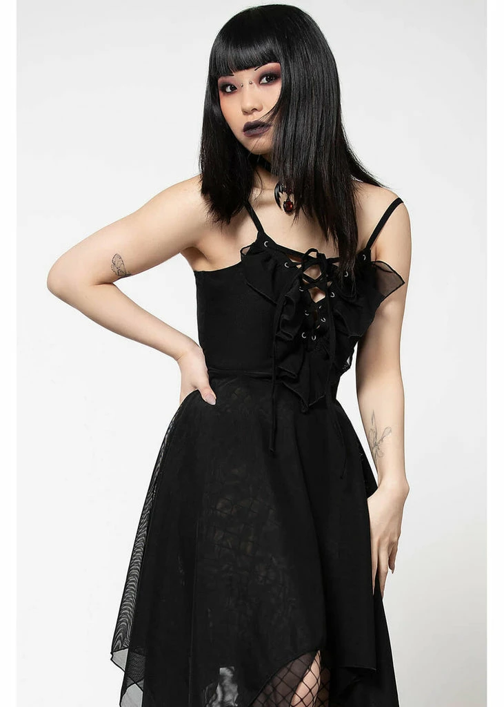 Killstar Anshee Mesh Lace-Up Dress Black - Image 2