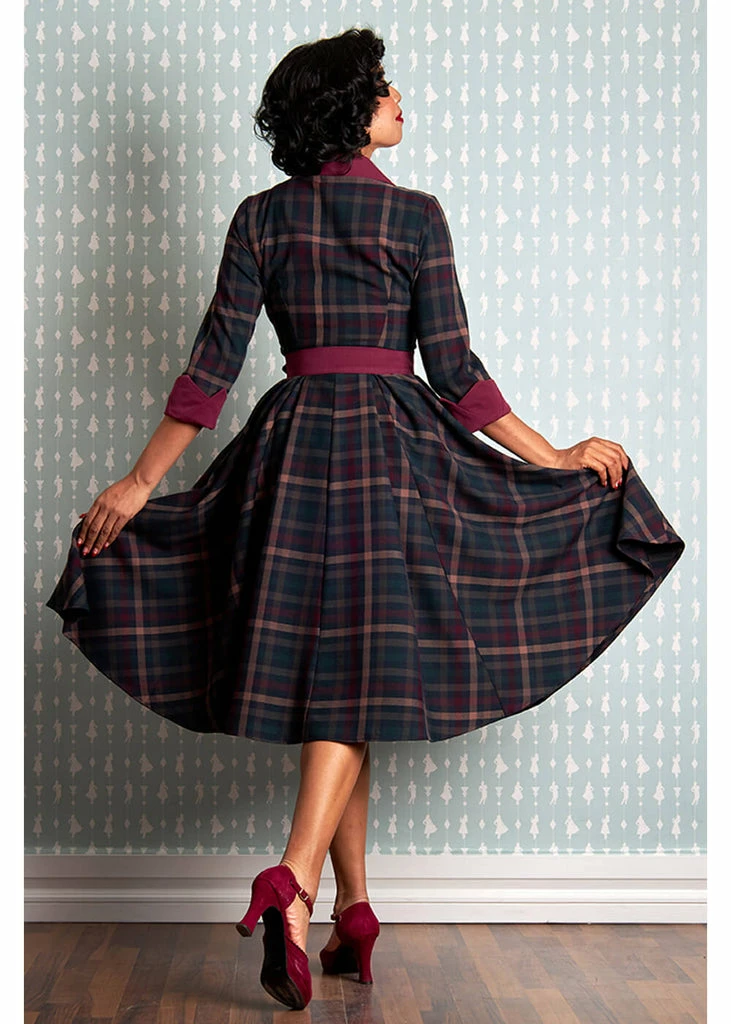 Miss Candyfloss Natalia Bo Tartan 50's Swing Dress Wine - Image 5