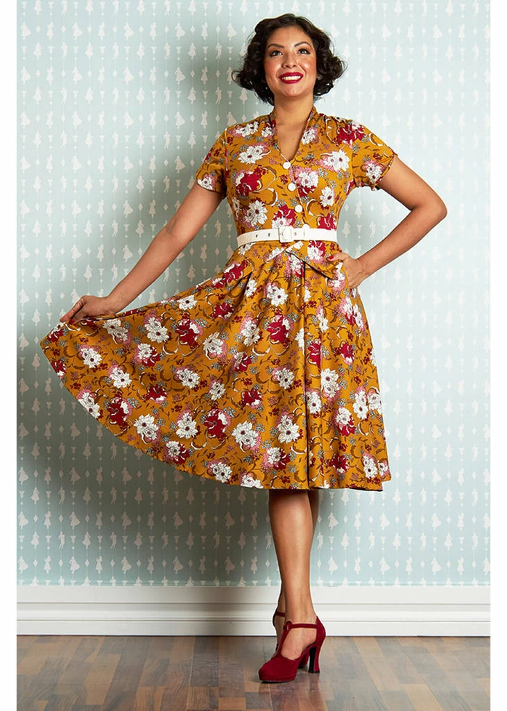 Miss Candyfloss Fran Floral 50's Swing Dress Honey - Image 2