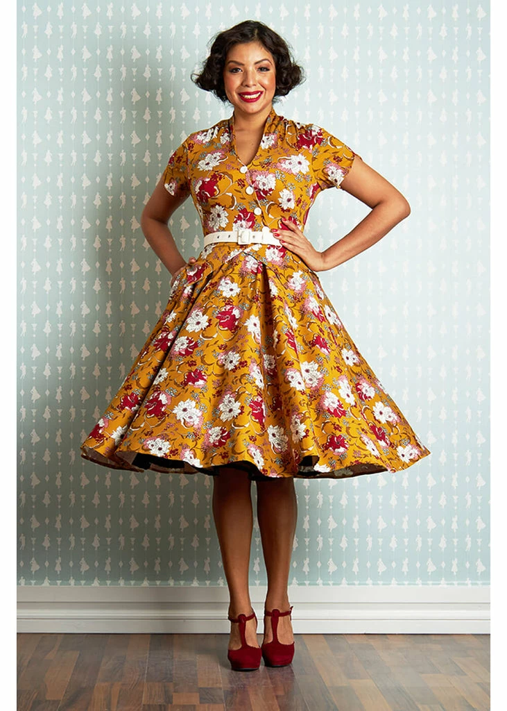 Miss Candyfloss Fran Floral 50's Swing Dress Honey - Image 5