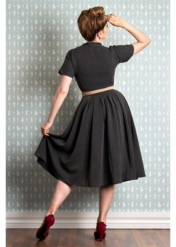 Miss Candyfloss Adelia Sadie Stripe 40's Swing Dress Beige - Image 3