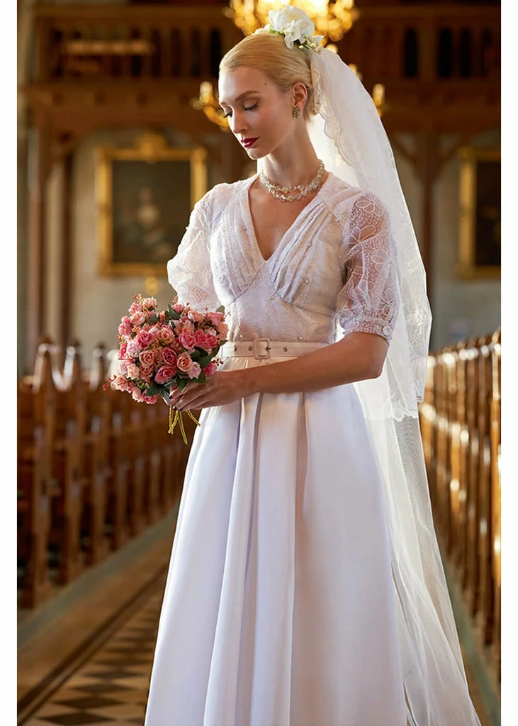 Miss Candyfloss Sabella May Lace 40's Maxi Dress Quartz White