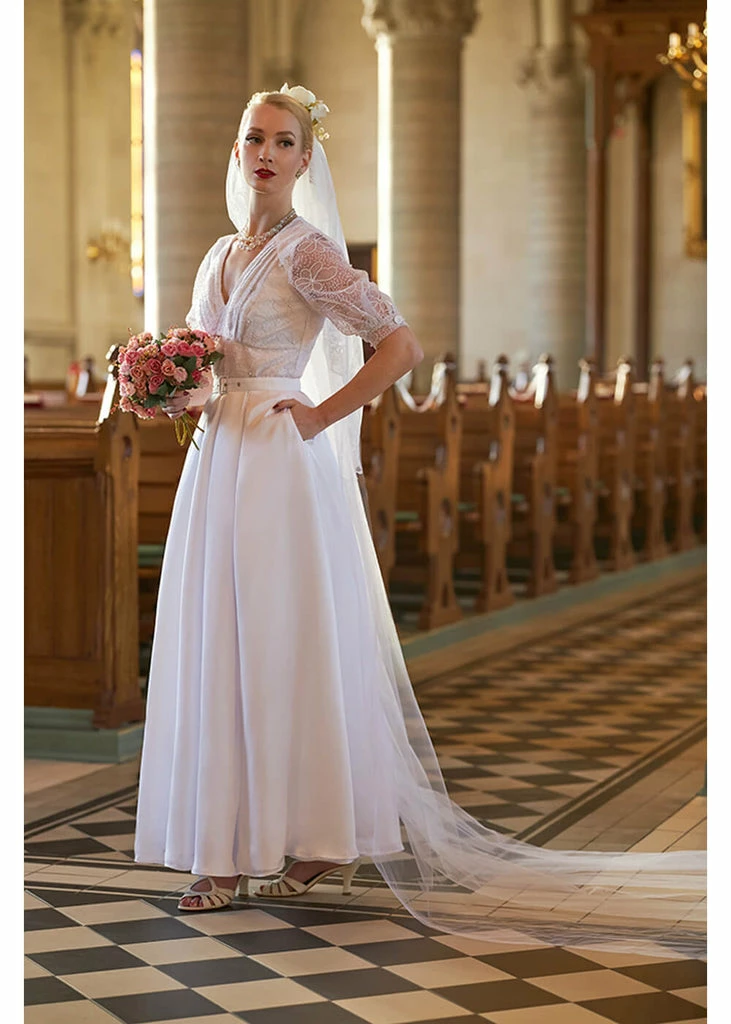 Miss Candyfloss Sabella May Lace 40's Maxi Dress Quartz White - Image 3