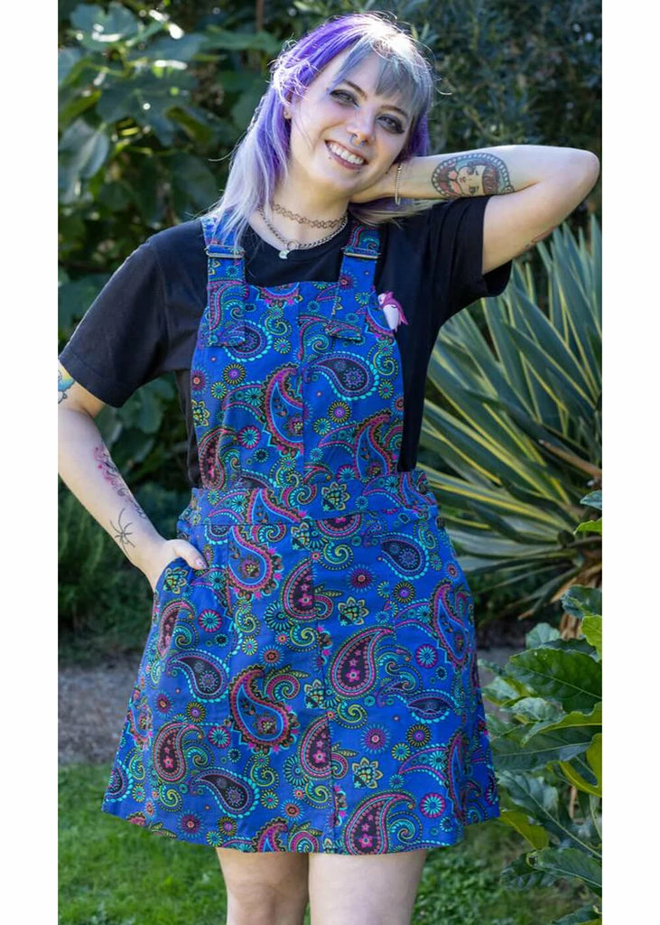 Run & Fly Paisley Pinafore 60's Dress Blue