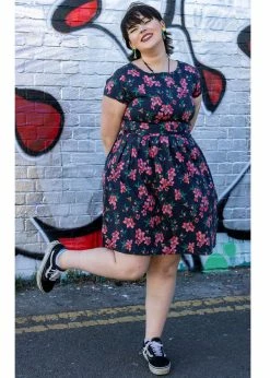 Run & Fly Cherry Blossom 50's Swing Dress Black