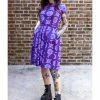 Run & Fly Retro Floral 70's A-Line Dress Purple