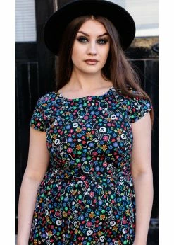 Run & Fly Boogie Bones Skeleton 50's Swing Dress Black