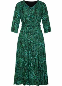 Smashed Lemon Venom Snake 70's Midi Dress Green