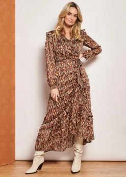 Smashed Lemon Autumn Trance 70's Maxi Dress Brown Red