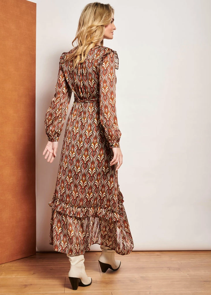 Smashed Lemon Autumn Trance 70's Maxi Dress Brown Red - Image 6