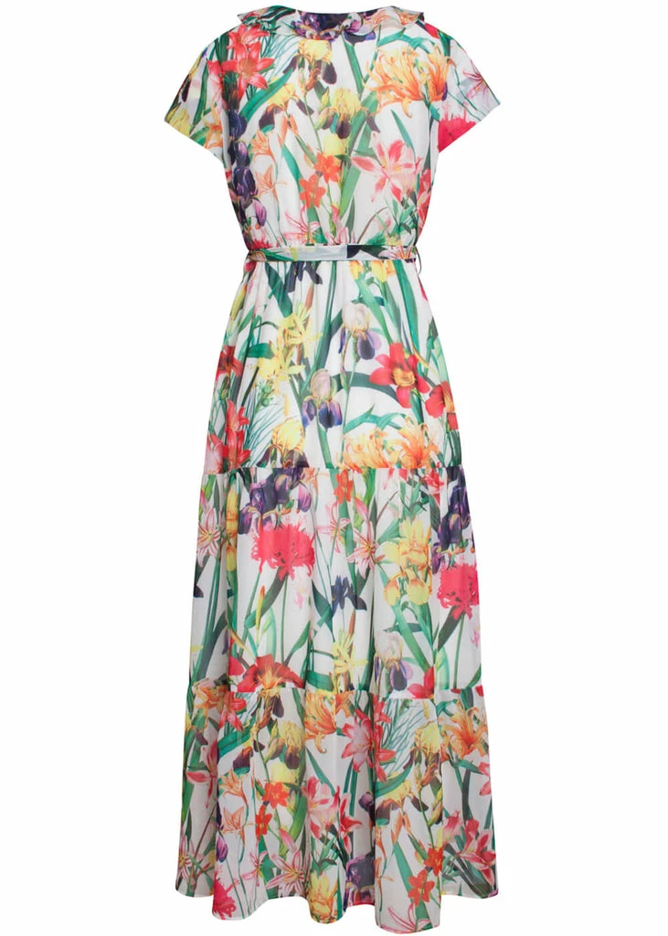 Smashed Lemon Tropical Flowers 70's Maxi Dress White - Image 3