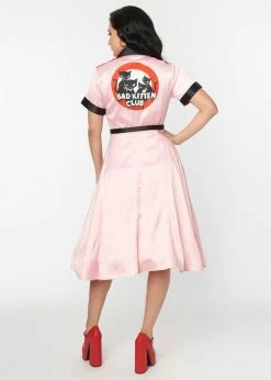 Unique Vintage X Emily The Strange Pink Collared Shirt 50's Swing Dress Pink