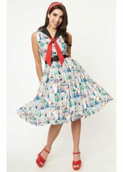 Unique Vintage X Popeye Classic Comic Print 50's Swing Dress Yellow Green