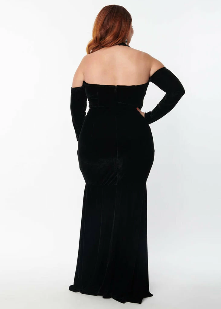 Unique Vintage Elvira Velvet Maxi Dress Black - Image 4