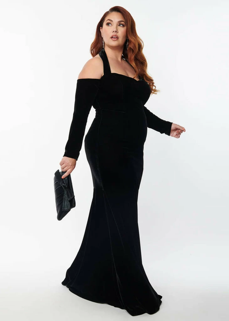 Unique Vintage Elvira Velvet Maxi Dress Black - Image 2