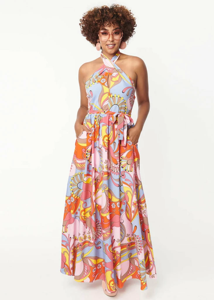 Unique Vintage Smak Parlour Budding Romance Summer 70's Paisley Maxi Dress Multi