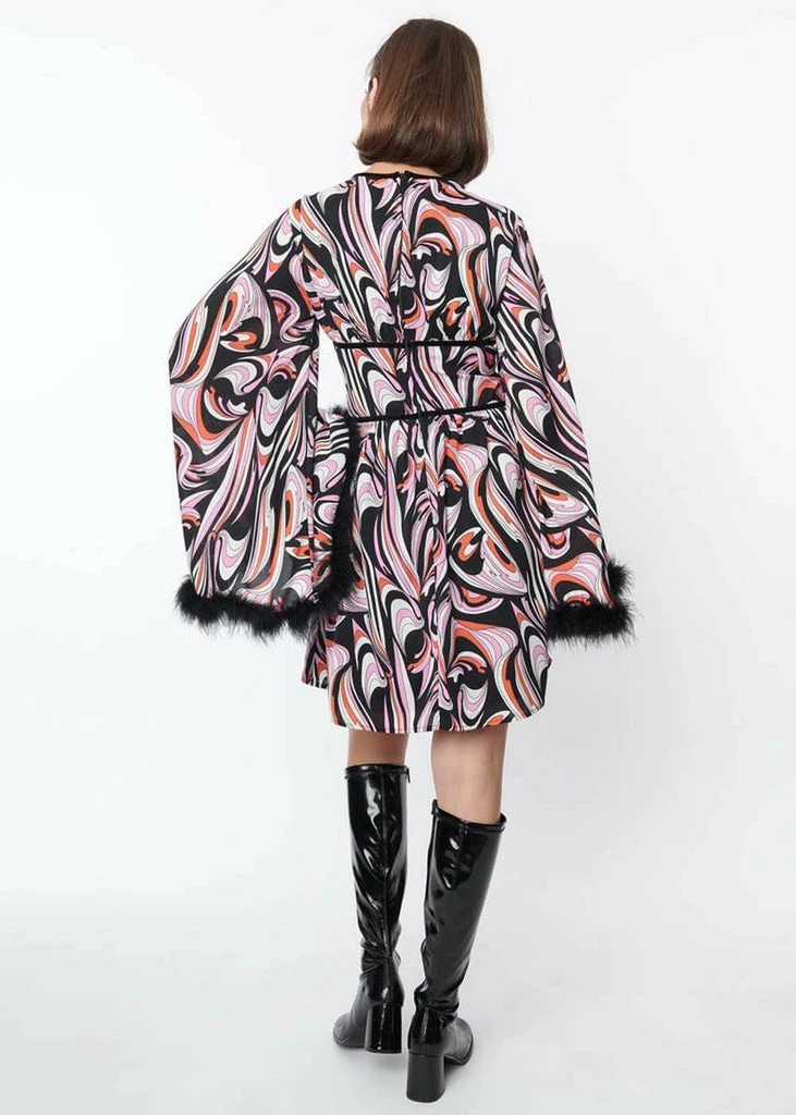 Unique Vintage Smak Parlour Psychedelic Bell Sleeve 70's Dress Multi - Image 4