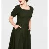 Voodoo Vixen Lucia 50's Midi Swing Dress Olive Green